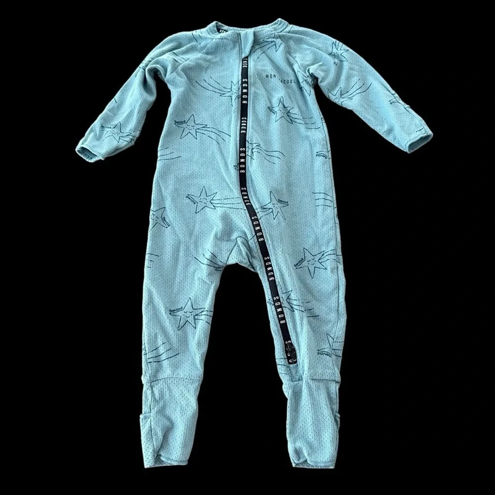 Bonds Australia sz 0 6-12 months Wonder Cool Double zip Pajamas Star Print‎ Mesh
